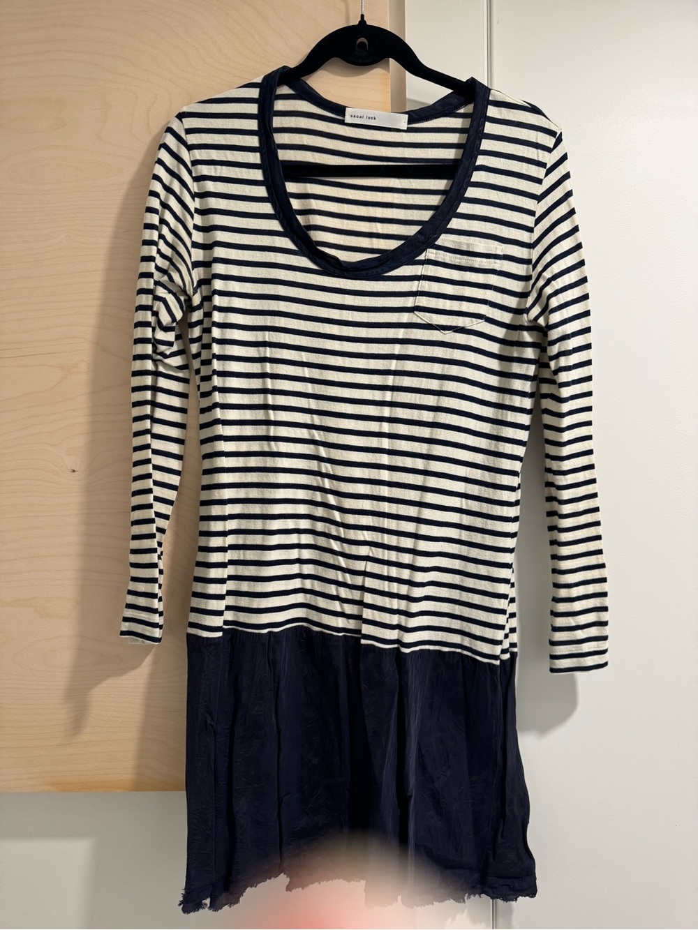 Sacai Striped Long Sleeve Cotton Silky Dress M